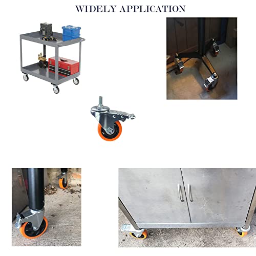 Heavy Duty Swivel Wheels, 3 Inch Yellow PVC Casters with Metric Stem M12-1.75x25mm Double Brakes Castors Safety Wheels up to 1200 Lbs/Set for Industry and Furniture Set of 4 - style: 4 Inch with Brake