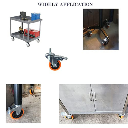 Heavy Duty Swivel Wheels, 3 Inch Yellow PVC Casters with Metric Stem M12-1.75x25mm Double Brakes Castors Safety Wheels up to 1200 Lbs/Set for Industry and Furniture Set of 4 - style: 3 Inch with Brake