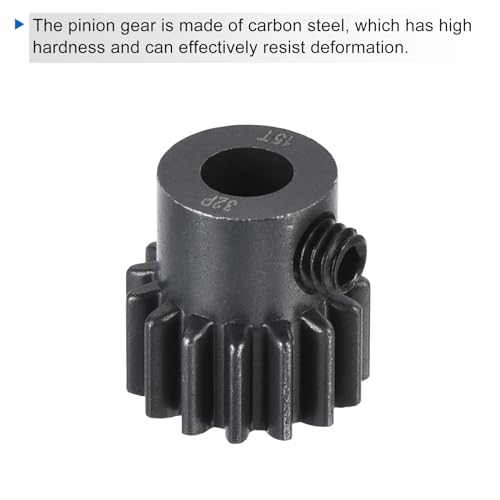 MECCANIXITY 2Pcs RC 32P Hardened Pinion Gear 5mm Shaft 15T Motor Gears Carbon Steel for RC Car Boat Drone - style: 15T