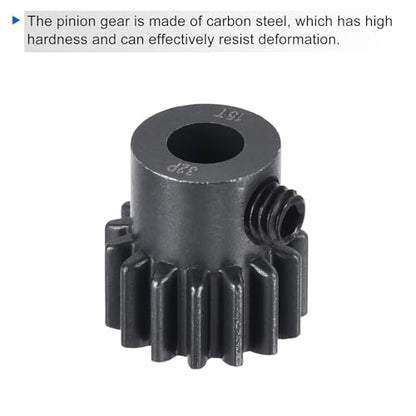 MECCANIXITY 2Pcs RC 32P Hardened Pinion Gear 5mm Shaft 15T Motor Gears Carbon Steel for RC Car Boat Drone - style: 15T