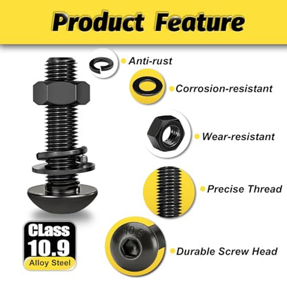 KADRICK M2-M5 Metric Screw Assortment,2000PCS Hex Socket Button Head | Metric Screw Kit,Nuts Flat & Lock Washers Included，Class 10.9 Alloy Steel,Black Oxide Finish Finish - size: M2-M5 2000Pcs
