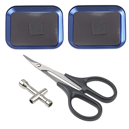 ShareGoo 2Pcs Aluminium Screw Tray with Magnetic Pad & 1Pcs RC Curved Body Trimming Scissors & 1Pcs Wheel Hub Cross Socket Spanner for Rc Models Car Repair Tool (Blue) - color: Blue