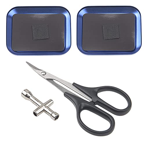 0-14mm Aluminum Alloy Expanding Hole Puncher Opener Reamer Tools with Protective Sleeve & 2Pcs Aluminium Screw Tray with Magnetic Pad & 1Pcs RC Curved Body Trimming Scissors & 1Pcs Wheel Hub Cross