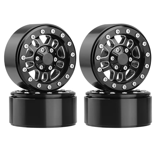 HobbyPark 1.9 Beadlock Wheels for TRX4 Axial SCX10 II III RR10 Wraith Redcat Gen 8 Gen 7 RC4WD 1/10 Scale RC Crawler Car (Black Ring) - color: Black Ring