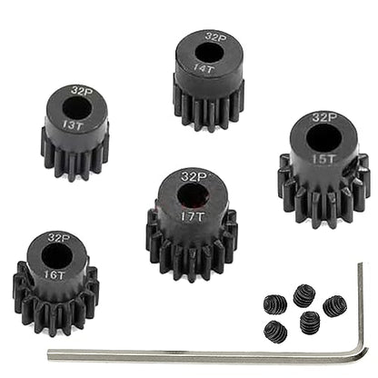 5-Pack Steel Metal 32P 5mm Pinion Motor Gear Sets 13T 14T 15T 16T 17T Compatible with HPI Kyosho Losi Axial Tamiya 1/8 1/10 RC Car Monster Truck Buggy - size: 13T 14T 15T 16T 17T