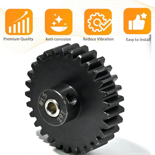 M1.5 29T Pinion Gear 8mm Bore with 8mm to 5mm Shaft Adapter Sleeve, Chromium Steel Motor Gear with Set Screw & Hex Key for Traxxas ARRMA Losi 1/5 1/8 RC Cars - size: 29T