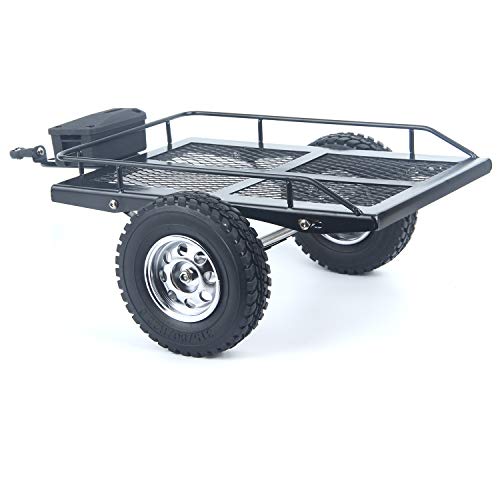 LCX Racing 1/10th RC Crawler Car Heavy Duty Metal Trailer RC Crawler Hooper Trail Cargo Carrier Metal Kit for Axial SCX10 SCX10 II TRX4 TRX6 Redcat Gen7 Gen8 D90 HPI