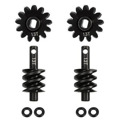 2pcs Steel Axle Differentials Gear 13T/2T Front and Rear Overdrive Differential Worm Gear for Axial SCX24 1/24 RC Crawler Truck Car Upgrades Parts Accessories (2T-13T) - color: 2t-13t