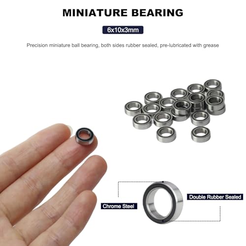 20 PCS MR106-RS Deep Groove Double Shielded Ball Bearings - 6x10x3mm Micro Bearings for 3D Printers, Electric Motors, Home Appliances, Garden Machiner (MR106) - size: MR106-RS
