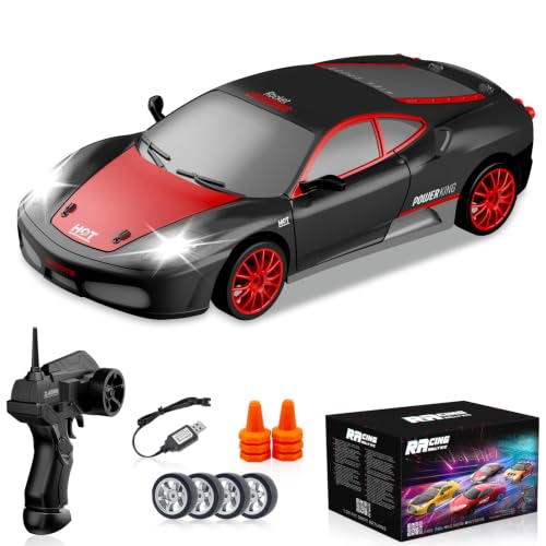 RC Drift Cars, 2.4Ghz 1:24 Remote Control Car 4WD High Speed Drifting RC Car with LED Light and Drift Tires Racing Toy Cars for Kids Boys Girls Adults(Black) - color: Black
