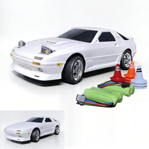 LDRC Drift Car Mazda RX7-FC 1:18 RWD Remote Control Car (White) | Includes 2 batteries, metal drive shaft & gyro,Easy drift for adult indoor racing - color: Mazda Rx7-fc White With 2 Batteries