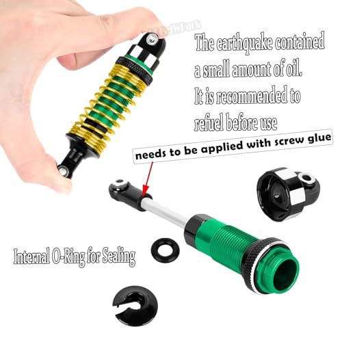 Big Bore Shocks & Shock Tower Upgrades Part for 1/10 Big Rock/Granite/Senton 3S BLX,1/8 Typhon 3S BLX Mega550,4Pcs RC Aluminum Full Metal Shocks Absorber & Front Rear Shock Tower,Green