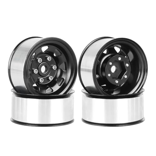 4PCS 1.55 inch Metal Beadlock Wheel Hub RC Car Aluminum Alloy Wheel Rim for 1/10 RC Crawler Car for Axial 90069 D90 TF2 Tamiya CC01 CC02 LC70 LC80 MST(Silver+Black) - color: Silver+black