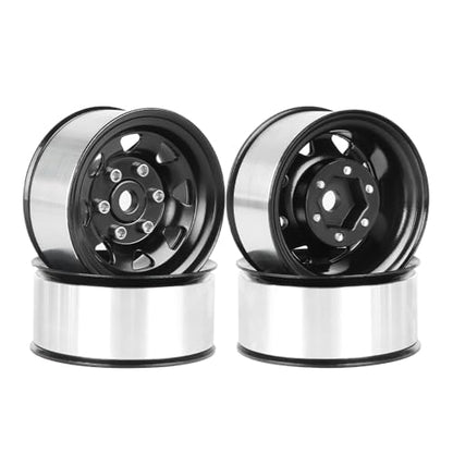 4PCS 1.55 inch Metal Beadlock Wheel Hub RC Car Aluminum Alloy Wheel Rim for 1/10 RC Crawler Car for Axial 90069 D90 TF2 Tamiya CC01 CC02 LC70 LC80 MST(Silver+Black) - color: Silver+black