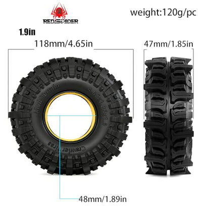 REDSPIDER 1.9'' Crawler Mud Slingers Grappler Tires 1/10 RC Rubber Tyres OD 4.65'' With Super Soft Foam Iiner For 1/10 Crawler Car Traxxas TRX4 RC4WD D90 Axial SCX10 II TF2 Gen8 Tamiya CC01 (Tires)