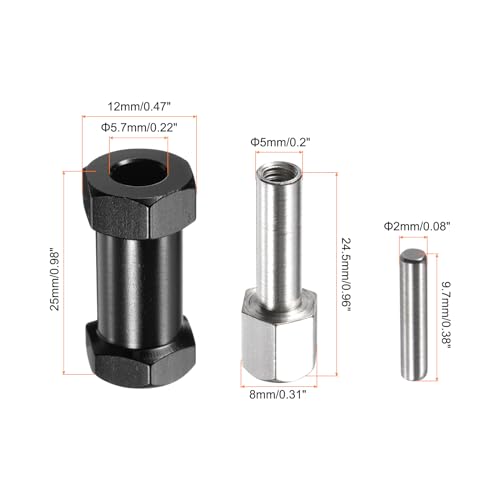 MECCANIXITY 8pcs 12mm Wheel Hex Drive Hubs Adapter Combiner Coupler Black | 25mm Extension, Aluminum, with Nut Latch, for 1/10 RC Crawler Car Parts