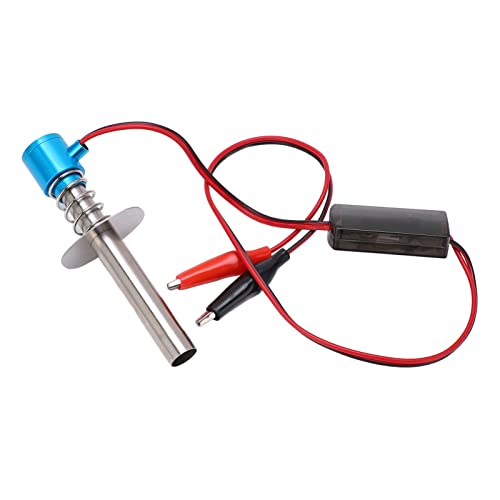 6-12V RC Car Igniter Kit with N4 Hot Glow Plug Gasket, RC Glow Plug Igniter for Methanol Engine, Electronic Glow Plug Starter for Aircraft Car Model, Compatible with HSP and Othe (Blue) - color: Blue