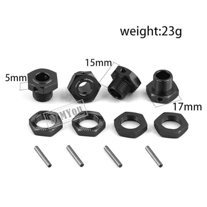 17mm Wheel Hex/Nuts & Wheel Wrench Upgrades Part for 1/7 Infraction 6s BLX/Mojave 6s BLX/Limitless 1/8 Typhon 6S BLX,Aluminum Hex Hub Adapters Hops Up,Black - color: Black - Upgrades Part