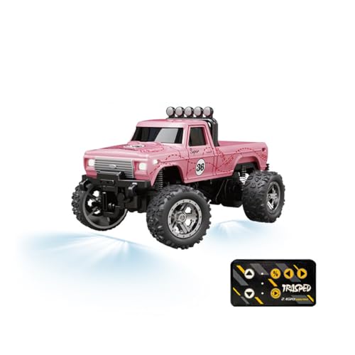 Mini 1/64 RC Off Road Truck, 2.4GHz Alloy Remote Control Car with LED Lights, 3-Speed Monster Truck, Shock Absorber Suspension, Desktop All Terrain RC Vehicle for Teens & Adults - color: Pink