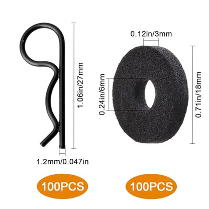HobbyPark 200pcs RC Clips Pins & Foam Washers for 1/10 1/12 Scale Traxxas Redcat HPI Himoto HSP Exceed RC Cars Parts Trucks Buggies Body Shell Replacement (Black Clips) - color: Black Clips