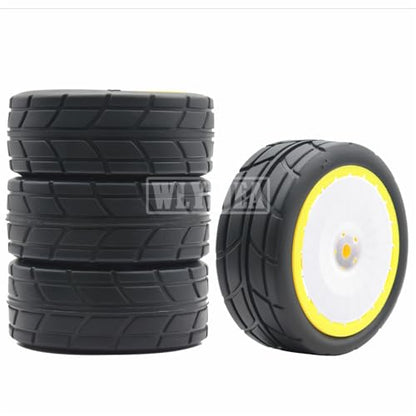 4PCS RC 1/10 On-Road Tires 65mm RC Rubber Tires w/Plastic Wheel Rim 12mm Hex Fit for 1/10 RC On-Road Rally Car HPI Tamiya TT01 TT02 Kyosho Wltoys 144001 - color: Yellow 3
