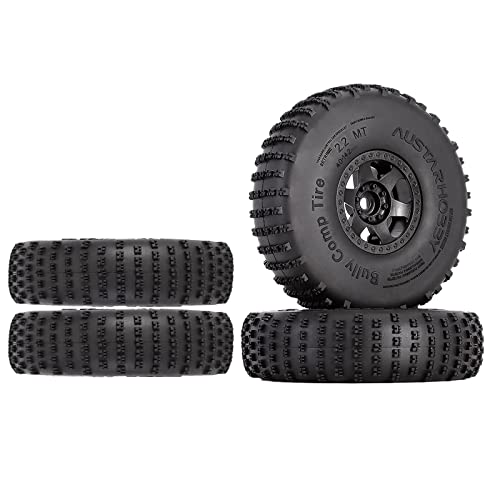 4PCS 2.2 inch Beadlock Plastic Wheel Rims 142mm Rubber Tyre Tires Set 12mm Hex Compatible with 1/10 RC Rock Buggy Crawler Car Axial SCX10 TRX4 Wraith 90018 RR10 Bomber (Black) - color: Black