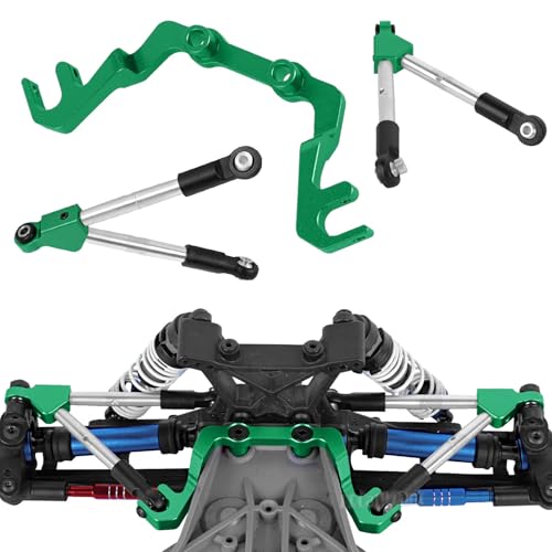 RC Front Tie Rods with Stabilizer Upgrades Part for 1/10 Slash 4X4 LCG,Alloy Aluminium Front Positive and Negative Teeth Pull Rod + Fixed Code Combination-Set,Green - color: Green - (Upgrades)