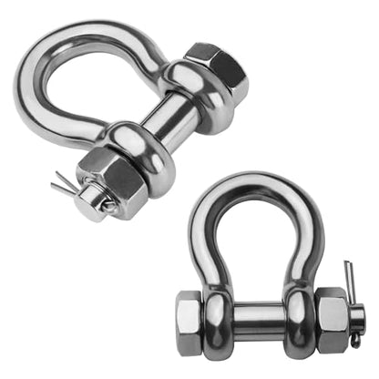 Stainless Steel D Ring Shackles 1/4" 5/16" 3/8" 1/2 inch 316 SS Heavy Duty Boat Anchor Shackle Marine Grade Bow Shackles with Cotter Pins - style: 3/8 inch 4 Pack(Bolt diameter 1/2 inch)