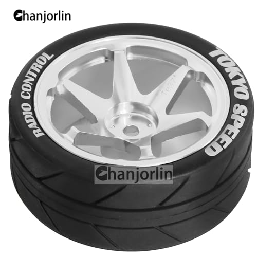 1/10 On Road Tires and Aluminum Wheels 12mm Hex RC Rally Racing Tyres OD 2.56" for Tamiya TT01 TT02 XV01 TA06 A959 PTG2 HPI KYOSHO PTG2 Traxxas 1:10 Street Touring Drift Car 4PCS (Silver) - color: Silver