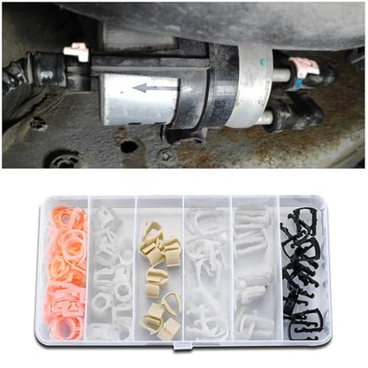 70 Pcs Fuel Line Retainer Clip Assortment Kits, Automotive Nylon Fuel Line Repair Kit Fuel Hose Retainer Clips Replacement 3/8" 5/16" Fuel Line Clamp with Storage Case, Universal