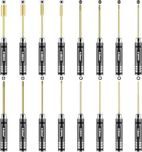 Car Tool Kit - 16pcs Screwdriver Tool Set Includes Flat, Phillips, Hex, Titanium Steel Tool Set Hex Driver Set Tool Kit with Tools Storage Bag for Remote Control Car Drone Helicopter Models - style: 16pcs Screwdrivers