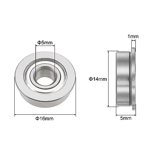 uxcell F605ZZ Flanged Ball Bearing 5x14x5mm Double Shielded Chrome Steel Flange Bearings, 4pcs - size: 5x14x5mm