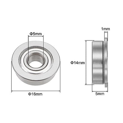 uxcell F605ZZ Flanged Ball Bearing 5x14x5mm Double Shielded Chrome Steel Flange Bearings, 4pcs - size: 5x14x5mm