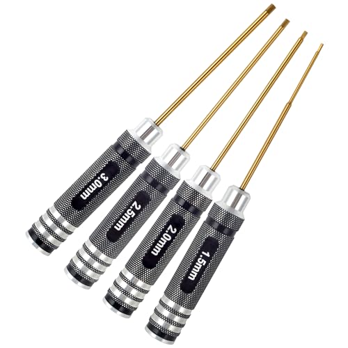 1.5mm 2.0mm 2.5mm 3.0mm Titanium Plated Ti Coated Hex Diver Set | 4PCS Hex Wrench Screwdriver Tools RC Tool Kit for RC Racing Drone, Quadcopter, Helicopter RC Car Models