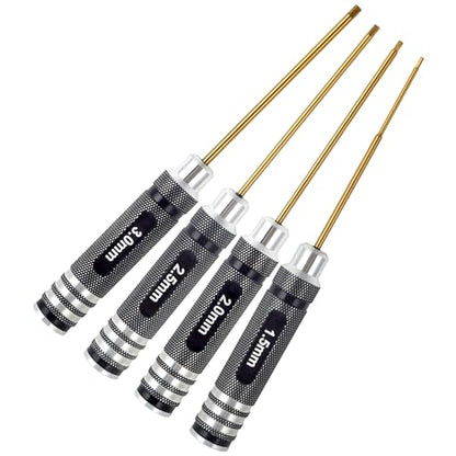 1.5mm 2.0mm 2.5mm 3.0mm Titanium Plated Ti Coated Hex Diver Set | 4PCS Hex Wrench Screwdriver Tools RC Tool Kit for RC Racing Drone, Quadcopter, Helicopter RC Car Models