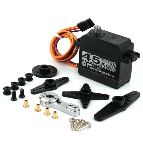 45KG High Speed Brushless Servo, Double Bearing Motors,High Torque Metal Stainless Steel Gear, IP67 Waterproof Digital Servo for 1/8 1/10 Scale RC Robotic DIY(45KG 180 Degree) - style: 45KG 180 Degree