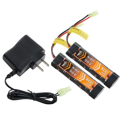 Lancer Tactical Two Pack of Airsoft 9.6V NiMH Brick Battery Pack with RC Battery Standard Charger (Tamiya, 1600mAh)