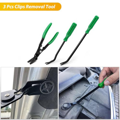 GOOACC 102Pcs Trim Removal Tool, Auto Push Pin Nylon Bumper Retainer Clip Set Fastener Terminal Remover Tool Round Handle Crowbar Kit Car/Radio Panel, Green - color: 102Pcs Clips+ Remover Green, size: Clips+Remover