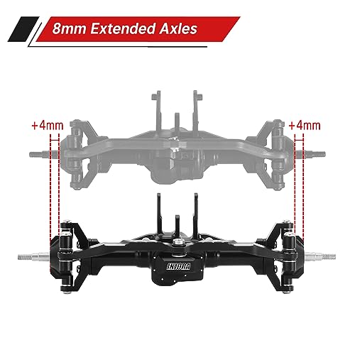 INJORA Front&Rear Axles Set - +4mm Extended Aluminum Complete Axles for TRX4M Upgrade 1/18 RC Crawler Car - size: Front&Rear