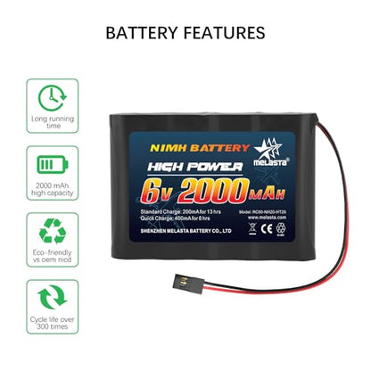 melasta 6V 2000mAh NiMH RX Receiver Battery 2-Pack for RC Airplanes | Rechargeable receiver pack for Futaba/Hitec servo controllers. Compatible with RC aircraft. - size: 6.0V