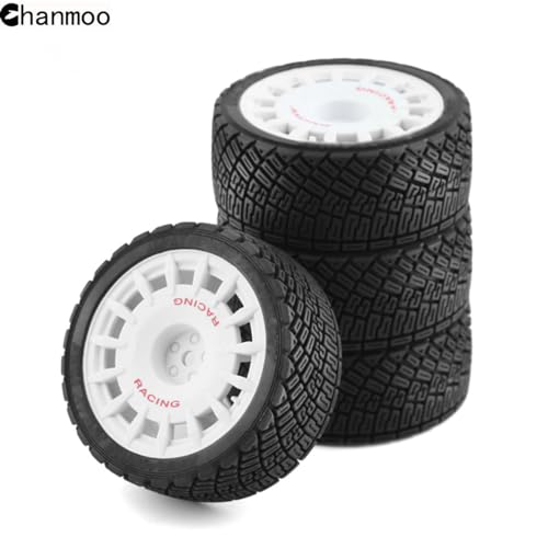 1/10 RC Rally Car Tires On Road Tyres 12mm Hex Plastic Wheels Rims Compatible with 1/10 Scale Racing Car Tamiya TT01 TT02 XV01 TA06 PTG2 HPI KYOSHO HSP RC On-Road Car 4PCS (White) - color: White