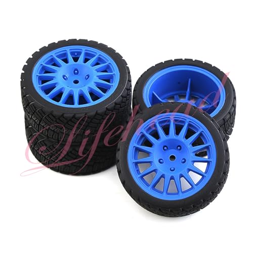Lifehead 67mm RC On-Road Rally Car Tires and Wheels for 1/10 RC On-Road Touring Drift Car HSP Tamiya XV01 TT01 TT02B HPI Kyosho FAZER MK2 /12mm Hex - color: Blue B