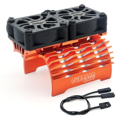 Surpass Hobby Dual 30mm Cooling Fan 27000RPM RC Car Motor Heatsink with Metal Cover for 1/8 1/7 RC Car Diameter 40/ 42mm Brushless Motor (Orange) - style: Orange