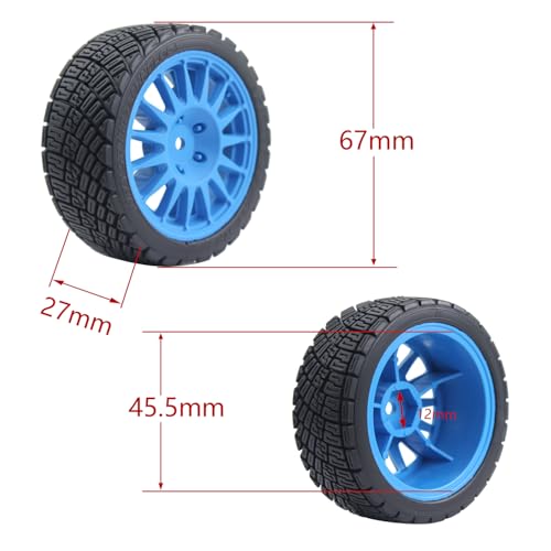 68mm 4PCS 1/10 RC On-Road tires and Hard Plastic wheels set Hex 12mm For WRC Drift Car Conversion 1/10 RC On-Road Car Traxxas Tamiya FW06 TT02 HPI HSP 94122 Kyosho W76 (Blue) - color: Blue