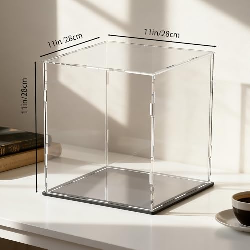 Acrylic Large Display Case for Collectibles and Toys, Clear Display Box with Thick Base and Lid for Protection and Displaying, 11x11x11-inch - size: 11"L x 11"W x 11"H