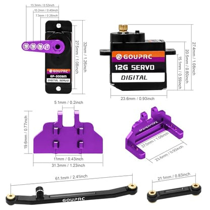 GOUPRC 4.6KG RC Digital Micro Servo of Metal Steel Gear with Servo Mount Bracket & Servo Horn and Steering Linker Kit for Axial SCX24 1/24 RC Car Crawler Upgrade - color: Purple Horn & Linker Kit