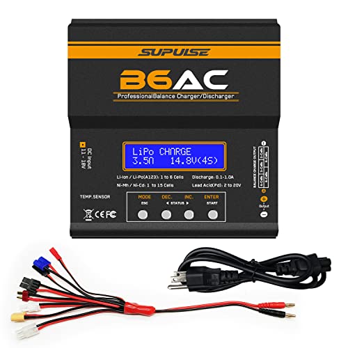 80W Dual RC Battery Charger Discharger for 2-6S Li-ion Life LiHV | 1-15S NiCd NiMH PB Lipo Balance Charger Tamiya/JST/EC3/FUTABA/XT60 Power Supply for RC Car/plane