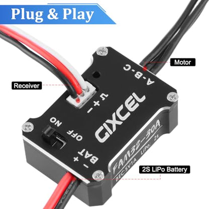 30A Brushless ESC for TRX4M SCX24 Micro RC Crawlers Upgrades | Compact 30A brushless ESC delivers smooth throttle response and reliable power for 1/18 and 1/24 micro crawlers