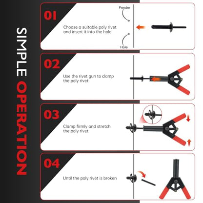 OTUAYAUTO 82Pcs Plastic Rivet Gun Set | 80Pcs 4 Sizes Nylon Blind Rivets and 2Pcs Bonus Fastener Removal Tool, Hand Riveter Suitable for Automotive - size: 80Pcs 4 Sizes Clips with 2 Remover