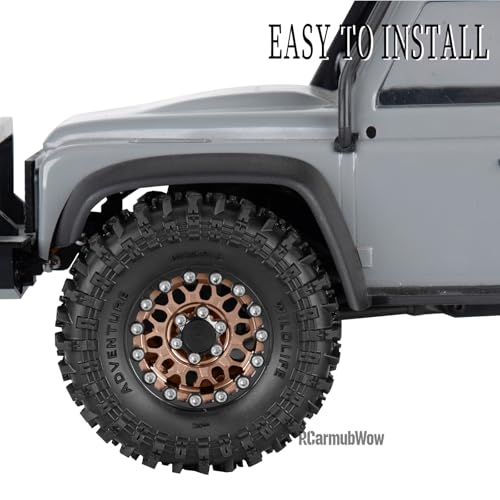 1.3" Beadlock Wheels Tires Set Aluminum Alloy w/Metal Steel Ring for TRX4M SCX24 FCX24 Ascent-18 1/18 1/24 RC Crawler Upgrade Parts,RCarmubWow 1.3 Beadlock Wheels and Tires,4pcs,Brown - color: Brown(4pcs)